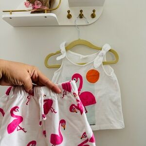 Zara Kids Flamingo Matching Set - White and Pink